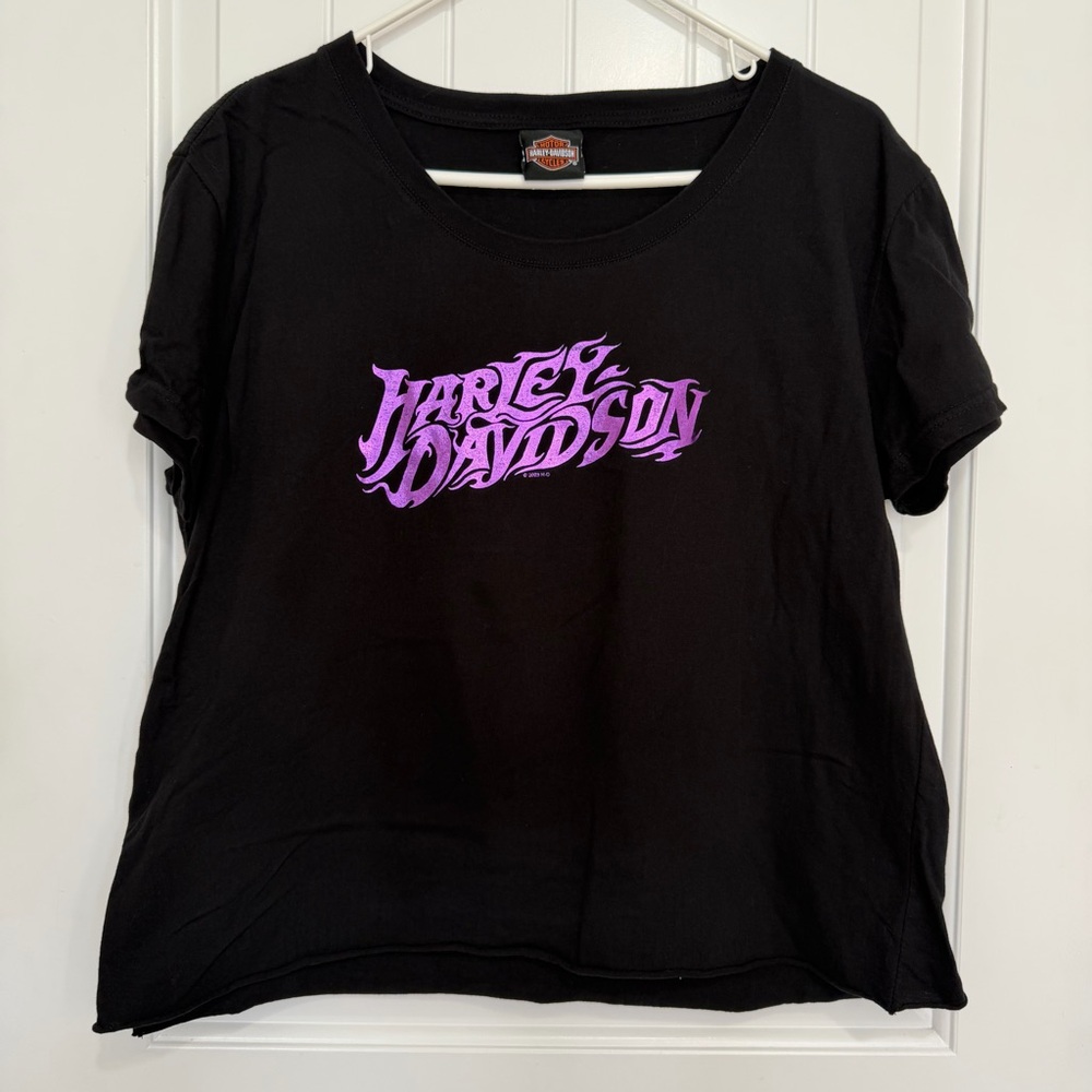 Harley Davidson Short Sleeve Shirt Womens Medium Black Purple Metallic Wisconsin
